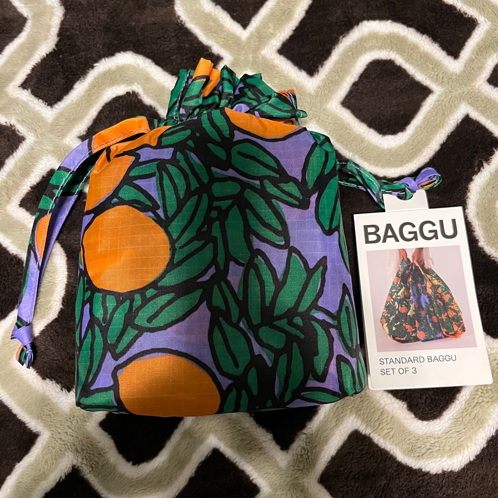 Baggu Orange Tree Standard Set of 3 Reusable Bags NWT